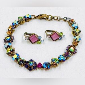 Sorrelli Gold Tone Multicolor Aurora Crystal Bracelet & Earring Set